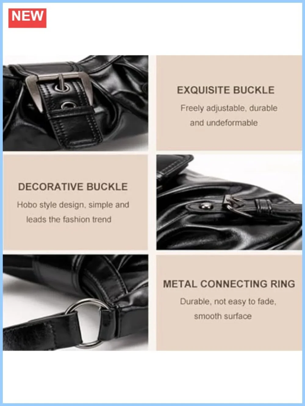 Faux Leather Hobo Shoulder Bag Buckle Punk Clutch Purse